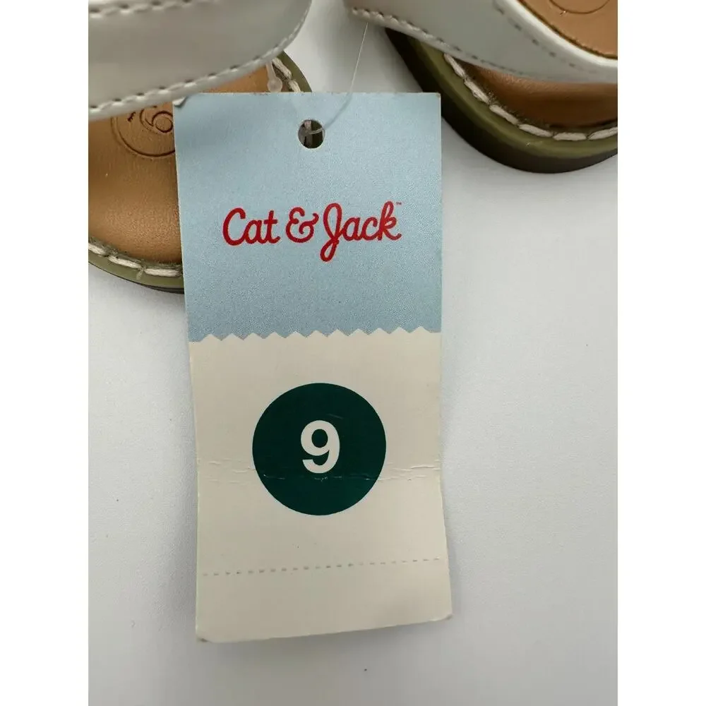 Toddler Kennedy Cat & Jack Adjustable‎ Strap Flat Sandals White Size 9 NEW